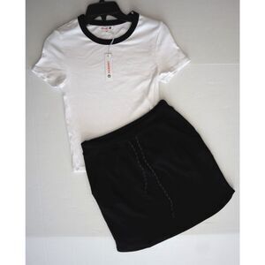 Anthropologie x Sundry Women Sz 1 US S Black/White Skirt S/S Shirt 2-pc Set